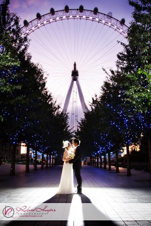 A slow exposure, stunning background and a bit of help from a backlit flash for a unique perspective of the London Eye