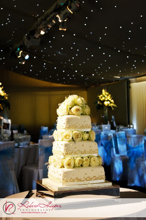 Wedding cake and ambient lighting at Painshill Park