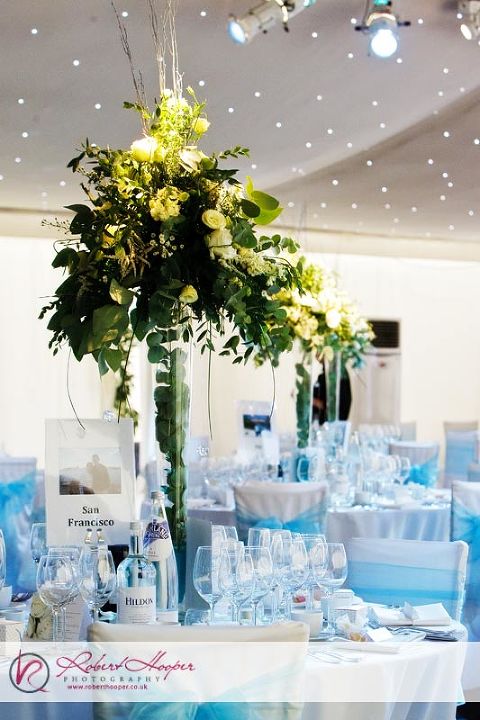 Table arrangements at Painshill Park, Surrey wedding venue