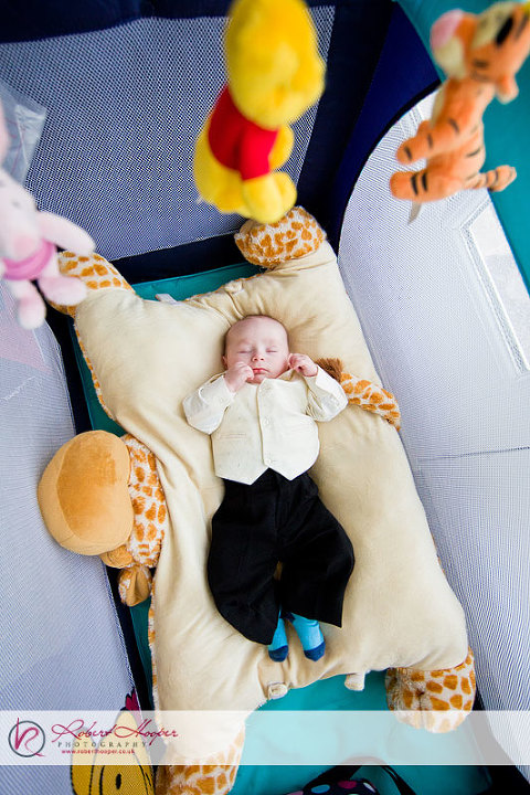 Baby sleeping at wedding 