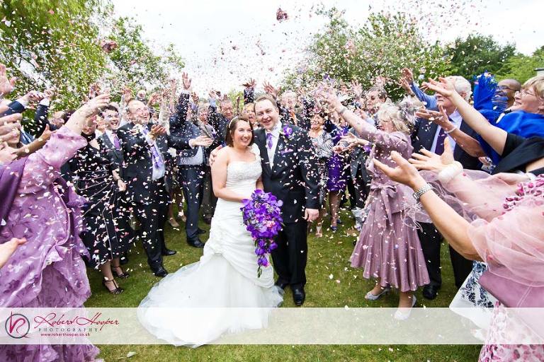 Wedding confetti shower at Oaks Farm in Shirley 