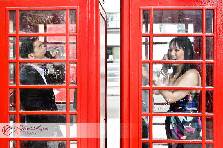 Engagement photography in London - red telephone box