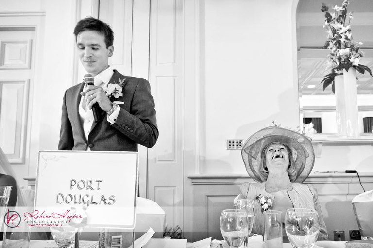 Mum laughs at funny groom speech 