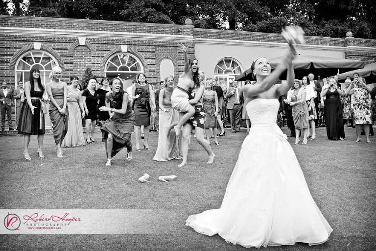 Bride tossing the bouquet 