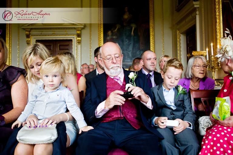 Wedding guests wait for bride at Marble Hill House 