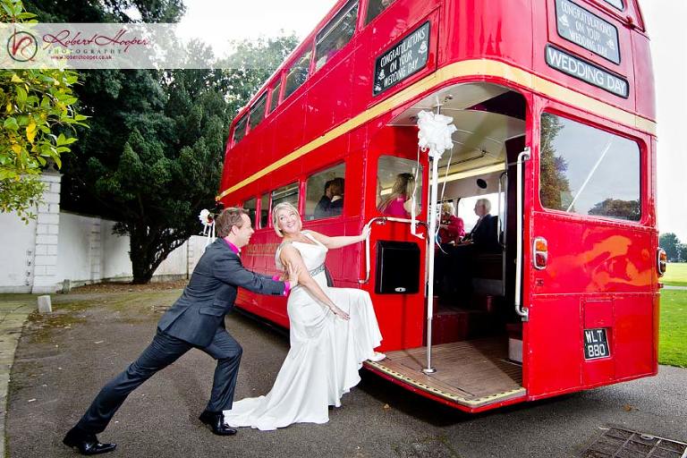 Fun bride and groom routemaster bus photo 