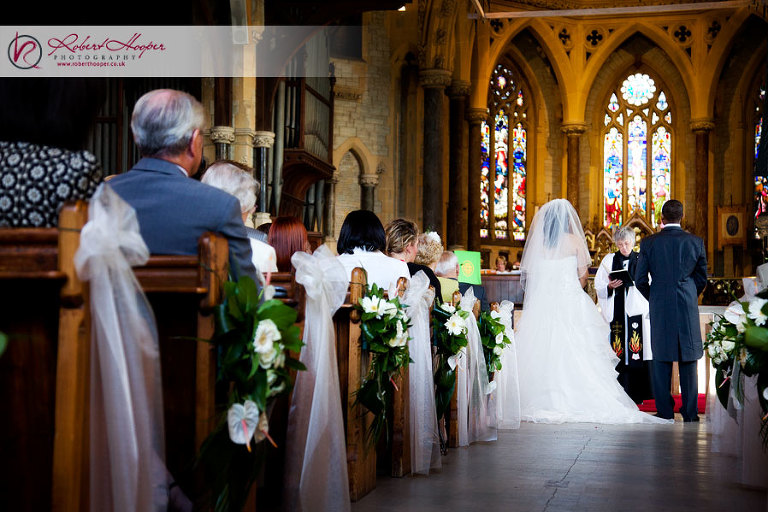 Wedding ceremony from back of church 