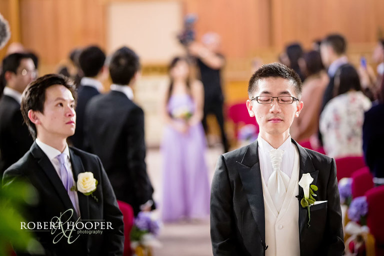 Nervous Chinese groom before wedding ceremony