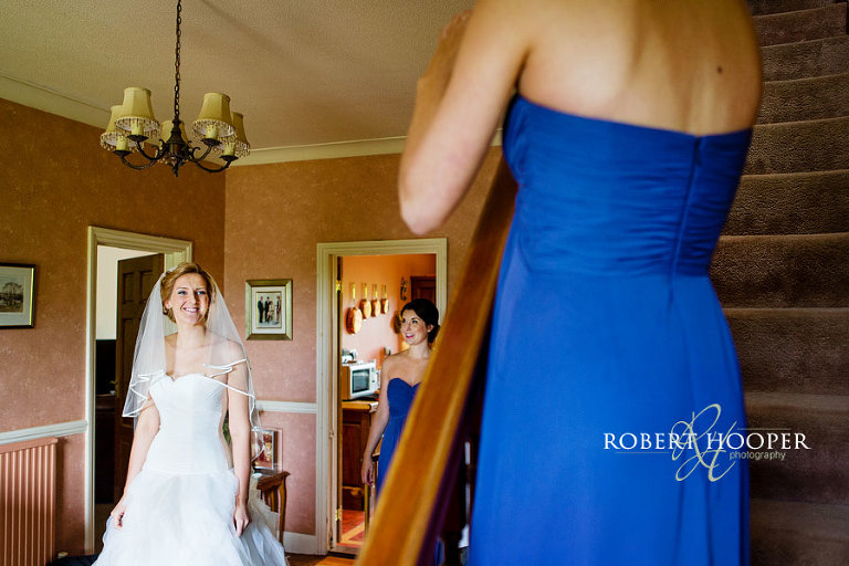 Smiling bride with bridesmaids