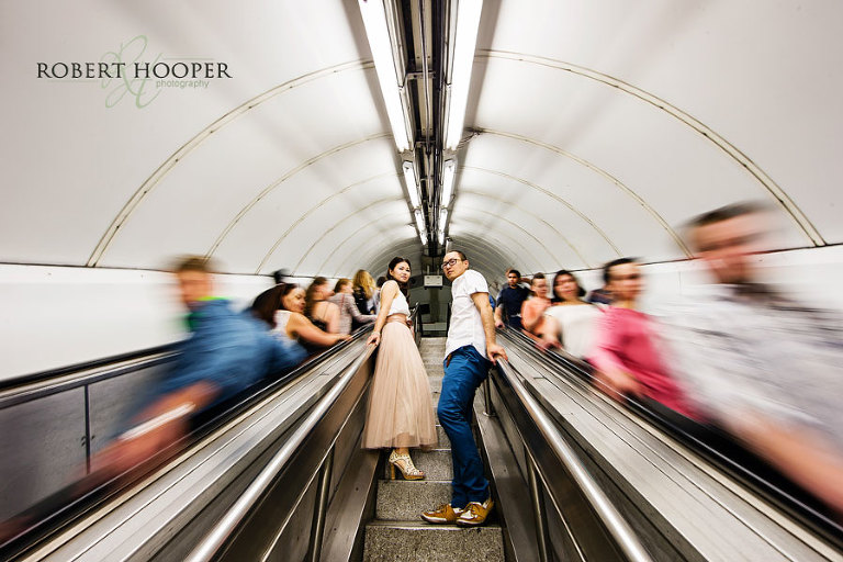 Creative Chinese pre wedding photography in London underground tube station