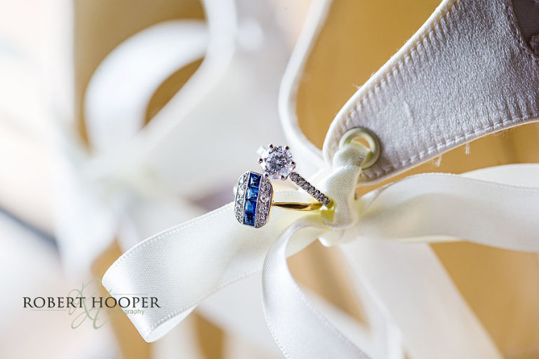 Bride's Engagement ring and 'something blue' wedding day at Cain Manor Surrey