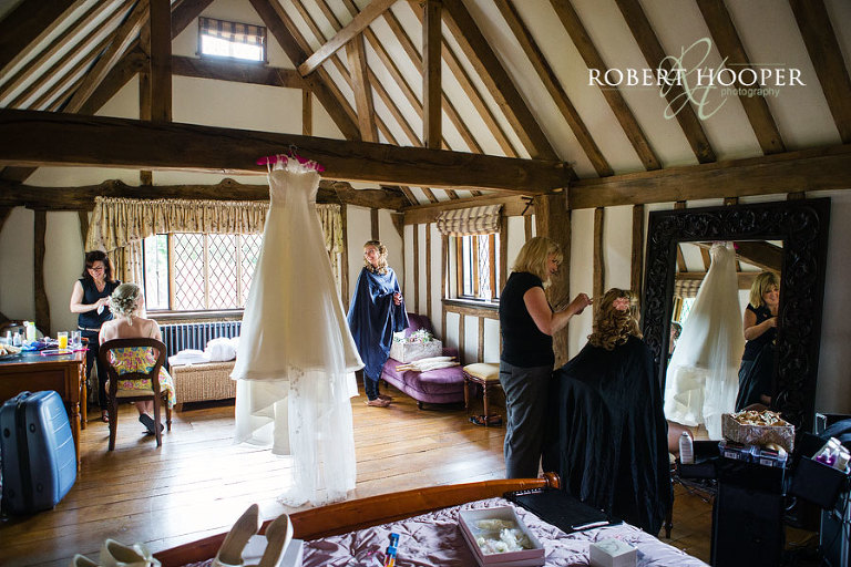 Bridal preps before wedding ceremony at Cain Manor, Surrey
