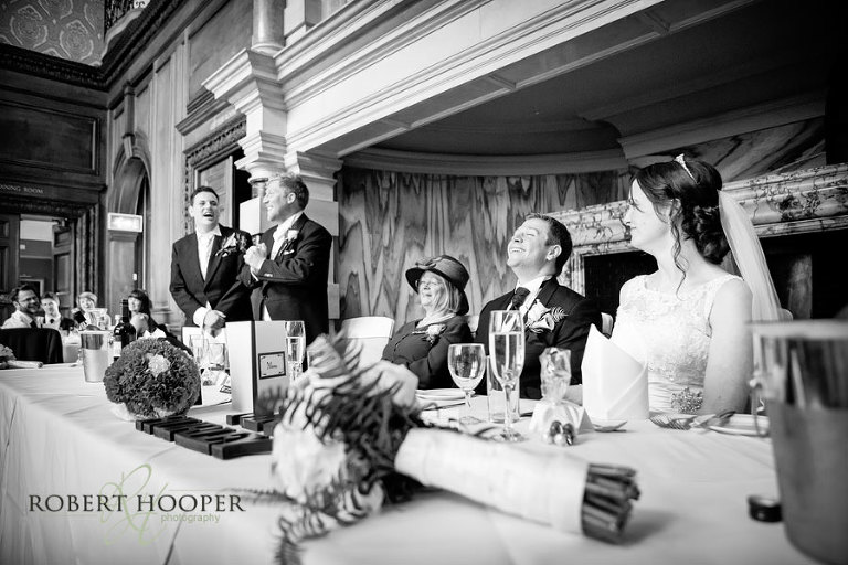Best men speech from top table at wedding breakfast in the Great Hall, Addington Palace, Surrey