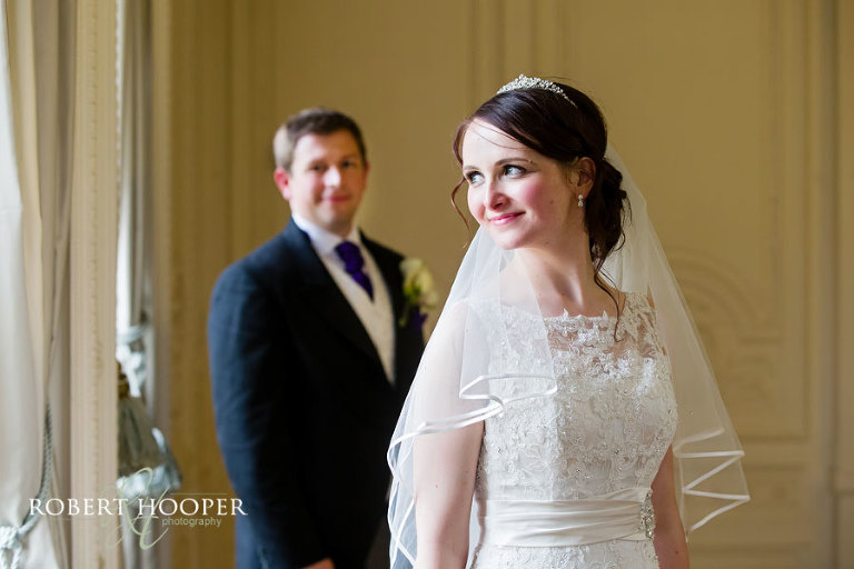 Bride and groom informal portraits on their wedding day at Addington Palace in Surrey
