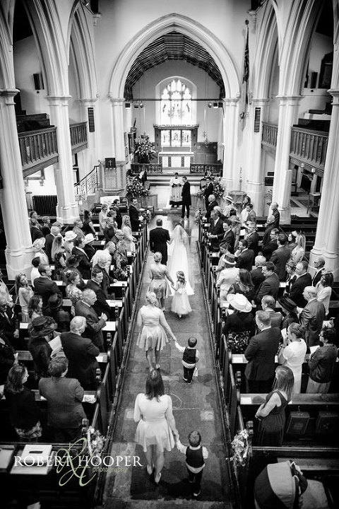 Wedding party procession at St. Mary's Church, Wimbledon, London