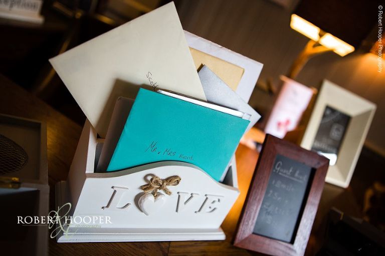 Card stand, cards at wedding breakfast in The Stag on the River, Eashing in Surrey
