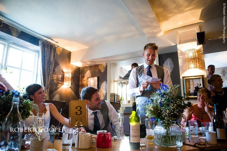 Best man's spec at wedding breakfast at The Stag on the River in Eashing, Surrey