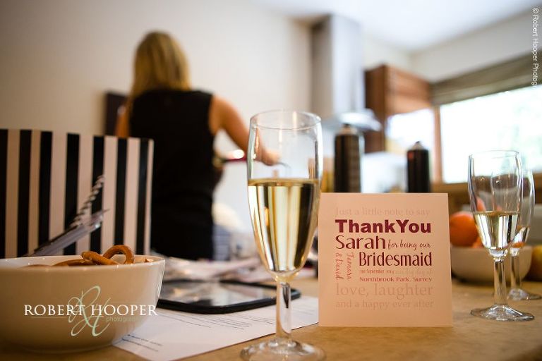 Thank you card from bride and groom to bridesmaid on September wedding day at Northbrook Park, Farnham in Surrey