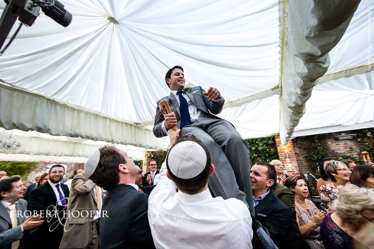 Hora chair lift at Jewish festive meal at Northbrook Park, Farnham in Surrey