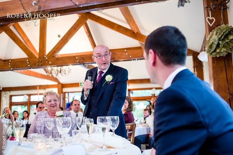 Father of the bride speech at wedding breakfast at Coltsford Mill, Oxted in Surrey