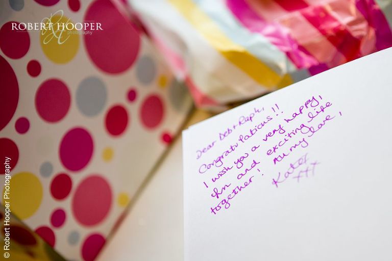 Wedding presents and cards for couple married at Coltsford Mill, Oxted in Surrey