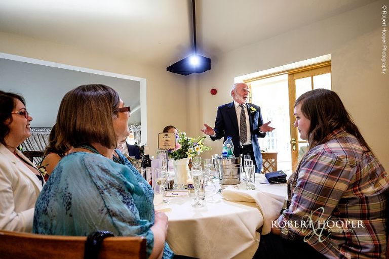 Father of the groom speech at wedding breakfast, Oaks Farm Barn in Surrey