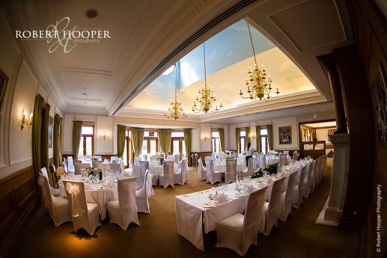 Wedding breakfast table settings ready for guests at London Golf Club in Kent