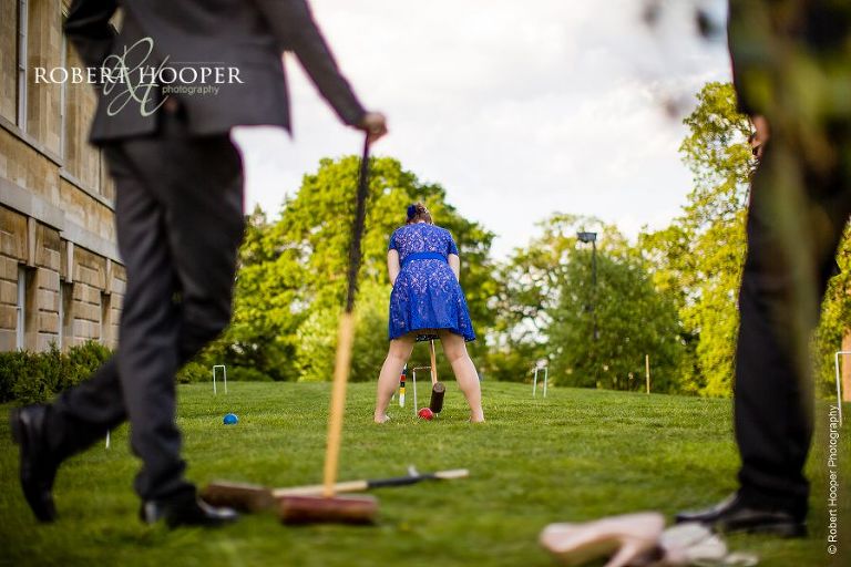 Wedding guests playing croquet in grounds of Botleys Mansion Chertsey Surrey