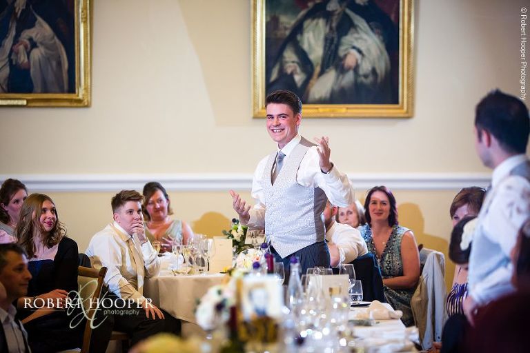 Best men speech during wedding breakfast at Farnham Castle Surrey