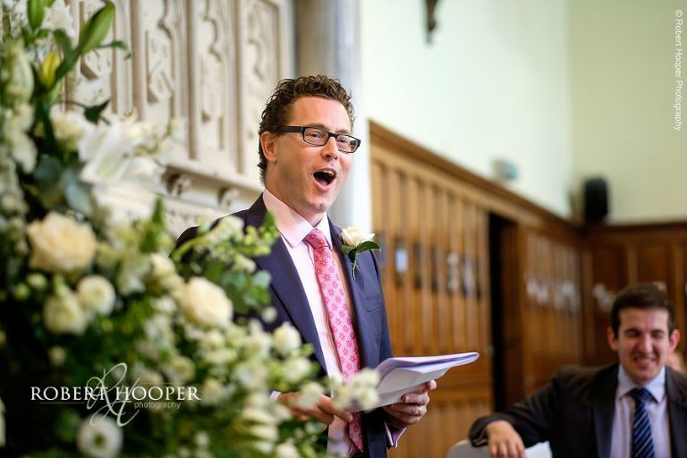 Best man's speech at wedding in The Great Hall, Horsley Towers in Surrey