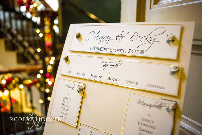 Wedding breakfast table plan for Christmas wedding in the Barristers Court at The Rooms at Browns in Central London
