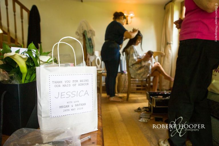 Bridal preps in the cottage at Oaks Farm Barn in Croydon Surrey