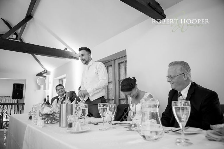 Groom giving his speech on wedding day at Oaks Farm Barn Shirley Surrey