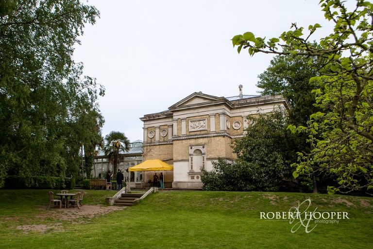 Outside view of Hampton Court House Surrey on wedding day