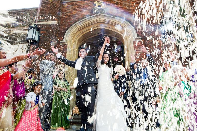 Bride and groom showered with confetti after their legal ceremony at Middle Temple London