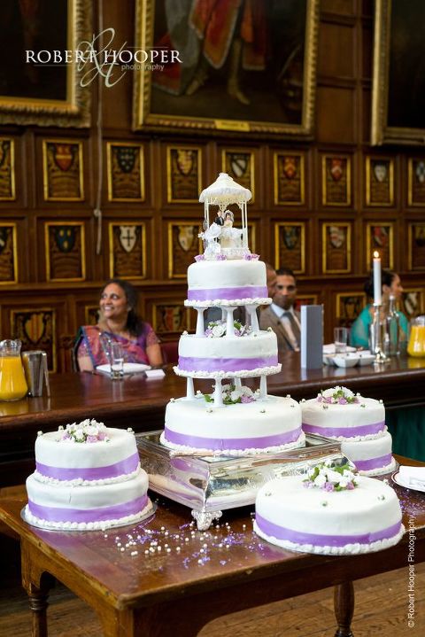 Many layered wedding cake for wedding celebration after Hindu wedding at Middle Temple London