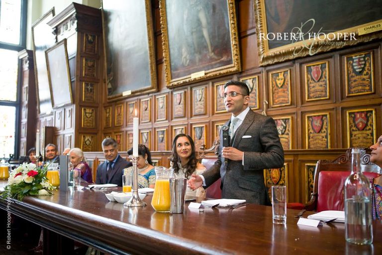 Groom's speech at wedding celebration at Middle Temple London
