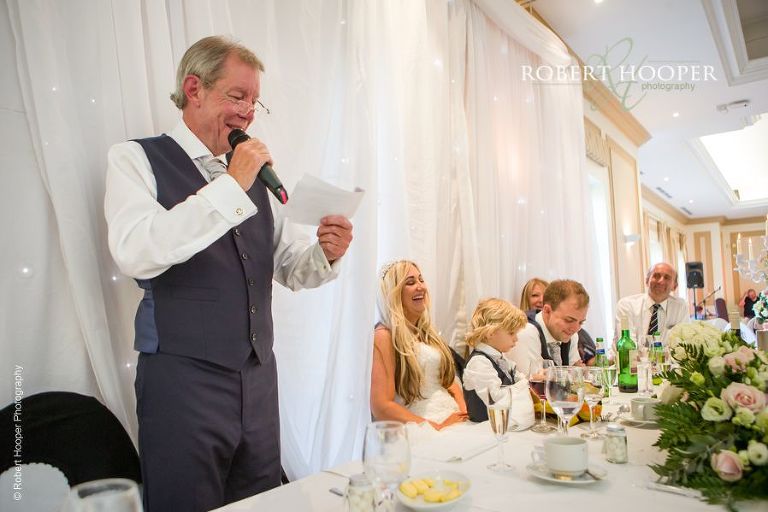 Father of the bride speech at wedding breakfast at Woldingham Golf Club Shirley Surrey