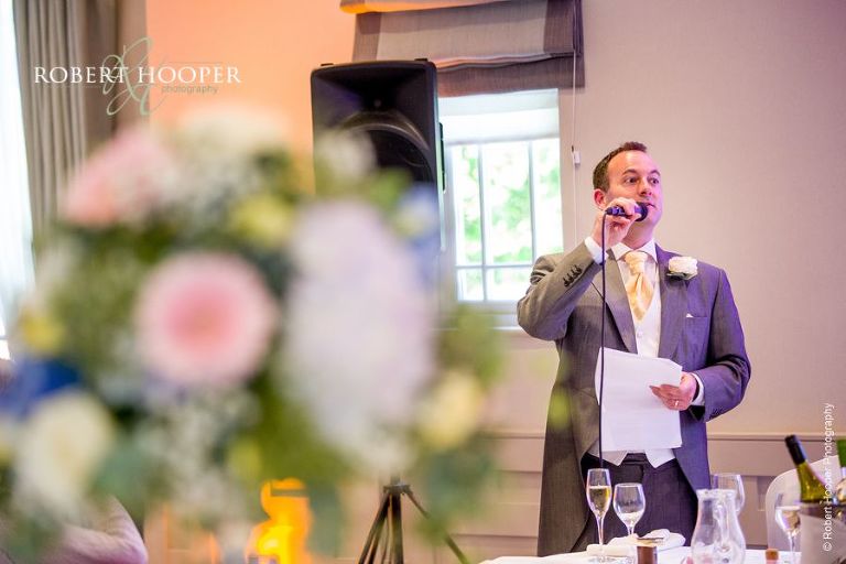 Groom's twin brother, also his best man, giving his speech at wedding breakfast at Wotton House Dorking Surrey