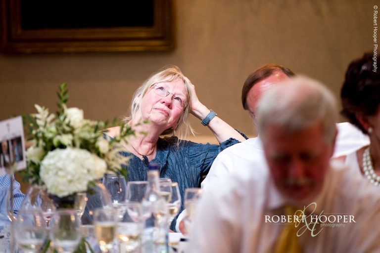 Wedding guest seated for wedding breakfast at Chilston Park Maidstone Kent