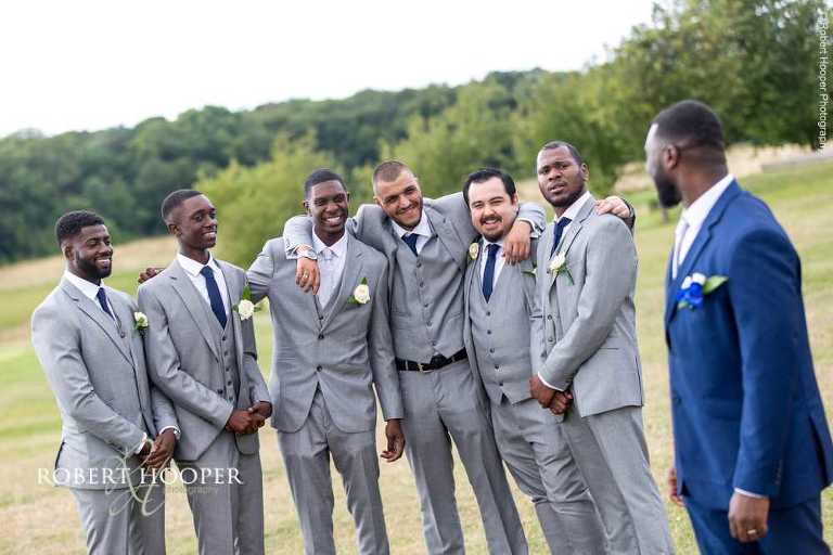 Groomsmen and groom together on wedding day at Farleigh Golf Club Warlingham Surrey