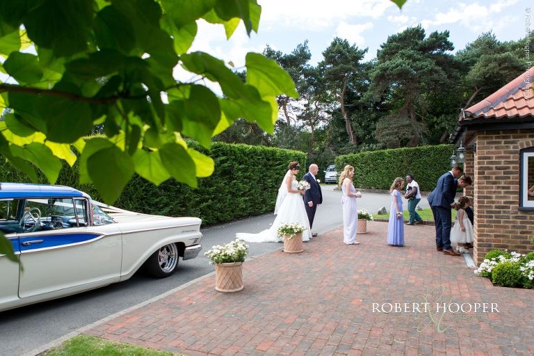 Bride arrives for wedding at Oaks Farm Croydon Surrey
