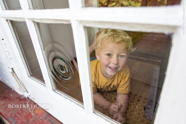 Bride's son peeking through window