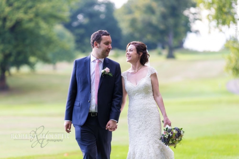 Bride and groom on wedding day Addington Palace Surrey