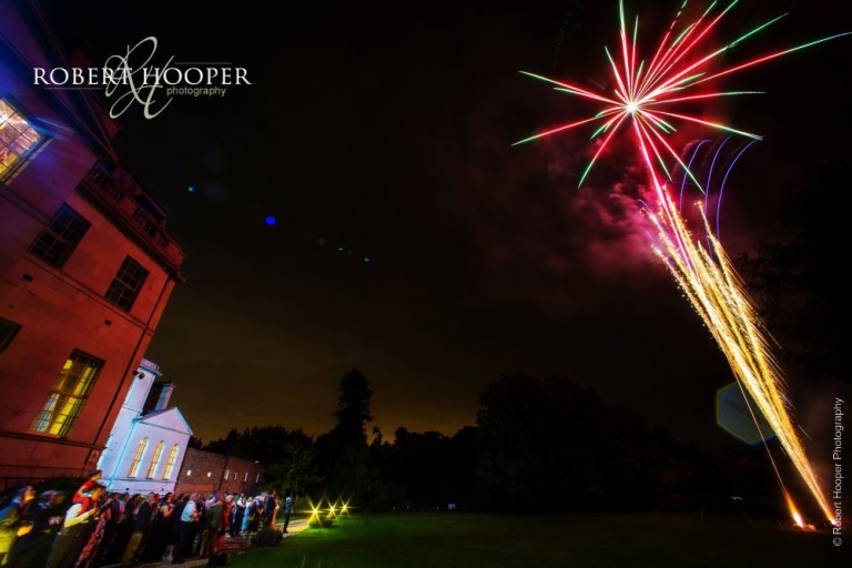 Fireworks display on wedding day at Addington Palace Surrey