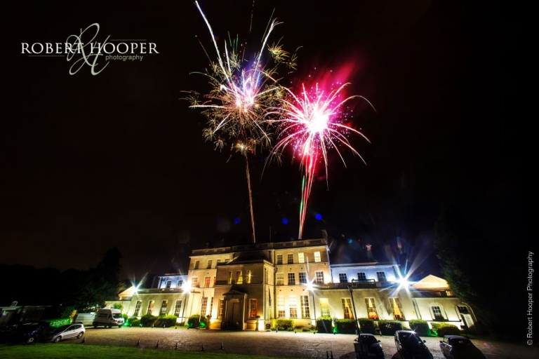 Fireworks display on wedding day at Addington Palace Surrey