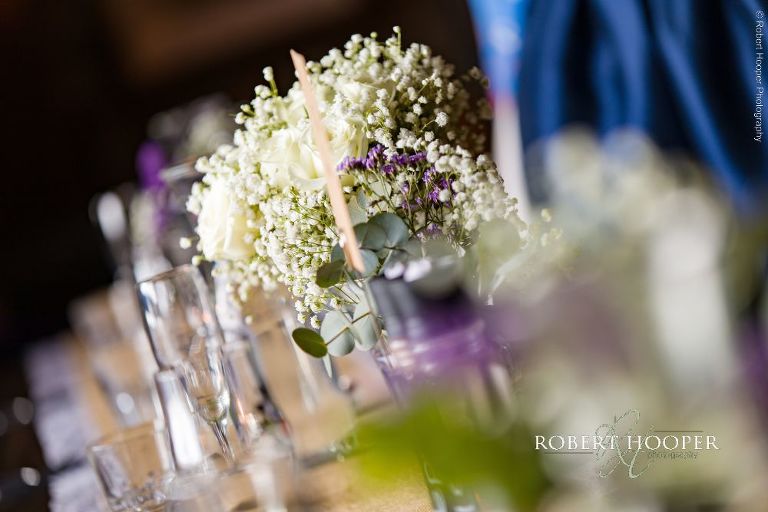 flowers on table at Dancing man Brewery wedding
